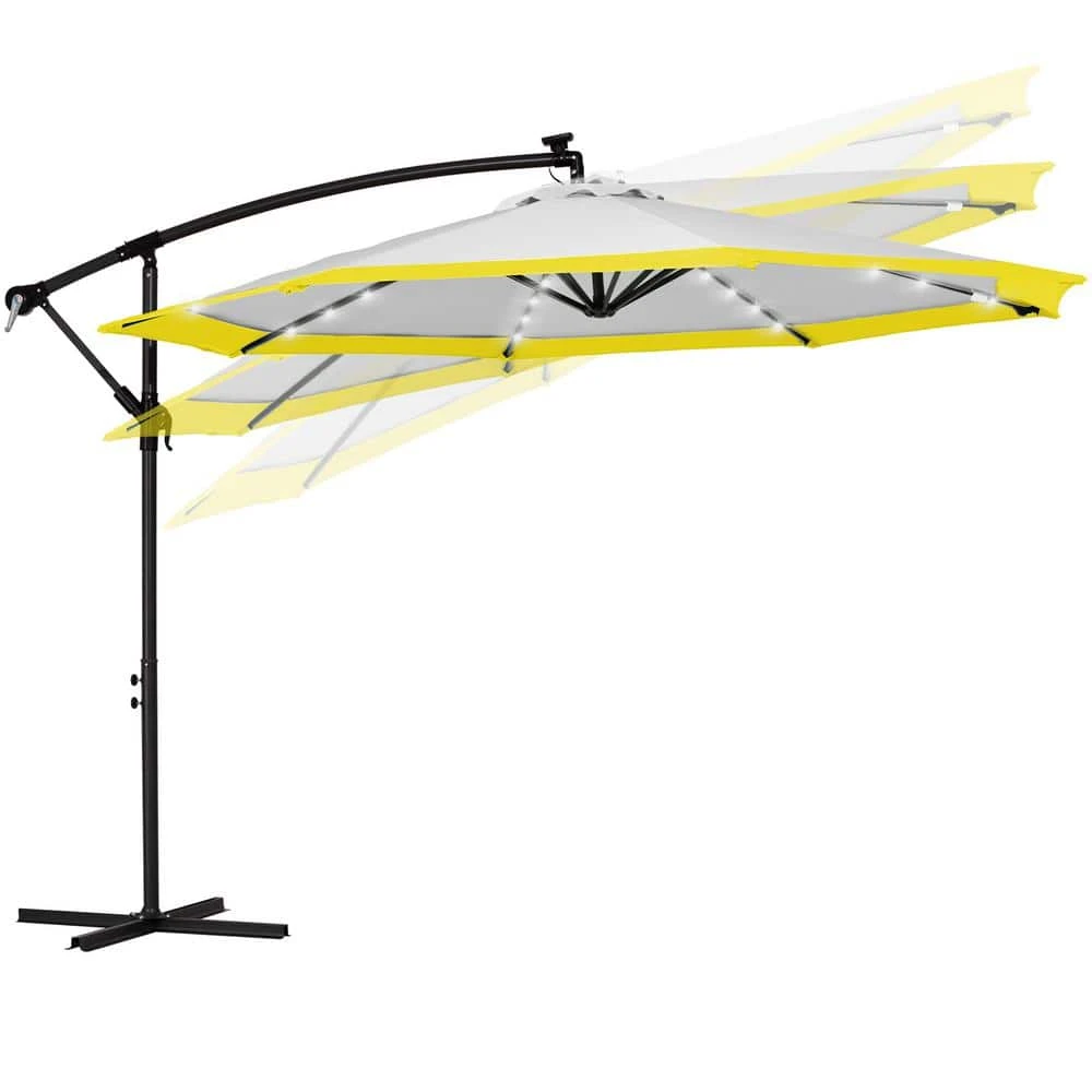 10 Ft. Steel Solar Lighted Cantilever Patio Umbrellas With Sandbag Weighted Base In Gray And Yellow Splicing 6 10 Ft. Steel Solar Lighted Cantilever Patio Umbrellas With Sandbag Weighted Base In Gray And Yellow Splicing - Image 6