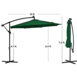 10 Ft. Steel Solar Lighted Cantilever Patio Umbrellas With Sandbag Weighted Base In Green -Jearey cantilever umbrellas 10dzxj green 1d 1000