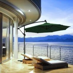 10 Ft. Steel Solar Lighted Cantilever Patio Umbrellas With Sandbag Weighted Base In Green -Jearey cantilever umbrellas 10dzxj green 31 1000