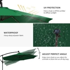 10 Ft. Steel Solar Lighted Cantilever Patio Umbrellas With Sandbag Weighted Base In Green -Jearey cantilever umbrellas 10dzxj green 66 1000