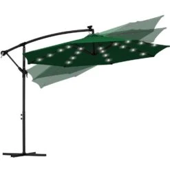 10 Ft. Steel Solar Lighted Cantilever Patio Umbrellas With Sandbag Weighted Base In Green -Jearey cantilever umbrellas 10dzxj green 77 1000