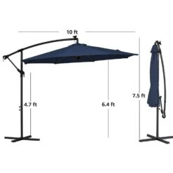 10 Ft. Steel Solar Lighted Cantilever Patio Umbrellas With Sandbag Weighted Base In Navy -Jearey cantilever umbrellas 10dzxj navy 1d 1000