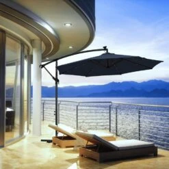 10 Ft. Steel Solar Lighted Cantilever Patio Umbrellas With Sandbag Weighted Base In Navy -Jearey cantilever umbrellas 10dzxj navy 31 1000
