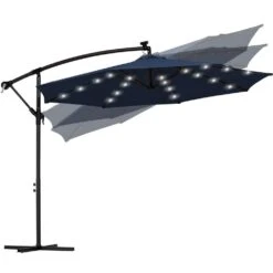 10 Ft. Steel Solar Lighted Cantilever Patio Umbrellas With Sandbag Weighted Base In Navy -Jearey cantilever umbrellas 10dzxj navy 77 1000