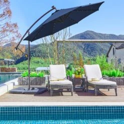 10 Ft. Steel Solar Lighted Cantilever Patio Umbrellas With Sandbag Weighted Base In Navy -Jearey cantilever umbrellas 10dzxj navy d4 1000