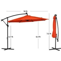 10 Ft. Steel Solar Lighted Cantilever Patio Umbrellas With Sandbag Weighted Base In Orange -Jearey cantilever umbrellas 10dzxj orange 1d 1000