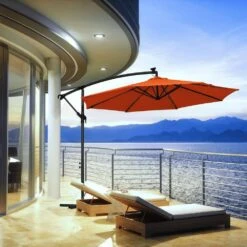 10 Ft. Steel Solar Lighted Cantilever Patio Umbrellas With Sandbag Weighted Base In Orange -Jearey cantilever umbrellas 10dzxj orange 31 1000