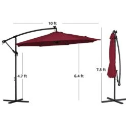 10 Ft. Steel Solar Lighted Cantilever Patio Umbrellas With Sandbag Weighted Base In Red -Jearey cantilever umbrellas 10dzxj red 1d 1000