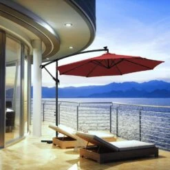 10 Ft. Steel Solar Lighted Cantilever Patio Umbrellas With Sandbag Weighted Base In Red -Jearey cantilever umbrellas 10dzxj red 31 1000