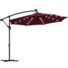 10 Ft. Steel Solar Lighted Cantilever Patio Umbrellas With Sandbag Weighted Base In Red