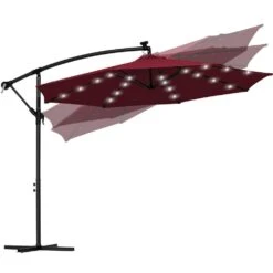 10 Ft. Steel Solar Lighted Cantilever Patio Umbrellas With Sandbag Weighted Base In Red -Jearey cantilever umbrellas 10dzxj red 77 1000