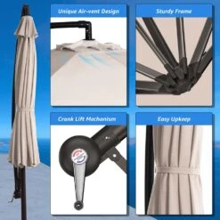 120 In. Outdoor Offset Cantilever Umbrella Patio Umbrella In Beige -Jearey cantilever umbrellas 10edxj beige 66 1000