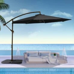 120 In. Outdoor Offset Cantilever Umbrella Patio Umbrella In Black