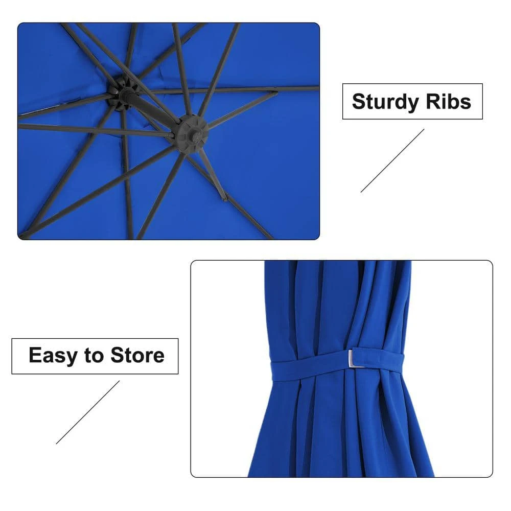120 In. Outdoor Offset Cantilever Umbrella Patio Umbrella In Blue 5 120 In. Outdoor Offset Cantilever Umbrella Patio Umbrella In Blue - Image 5