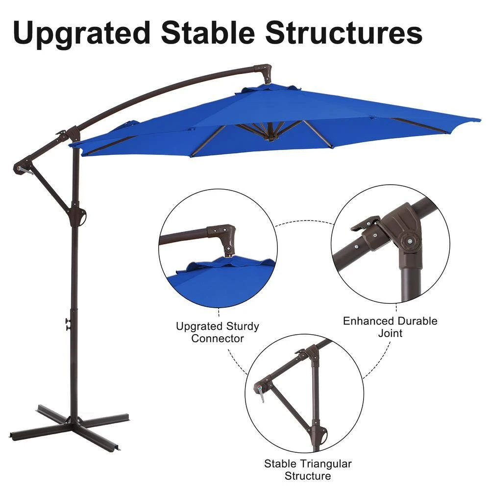 120 In. Outdoor Offset Cantilever Umbrella Patio Umbrella In Blue 3 120 In. Outdoor Offset Cantilever Umbrella Patio Umbrella In Blue - Image 3