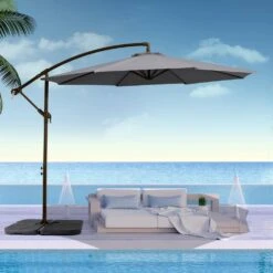 120 In. Outdoor Offset Cantilever Umbrella Patio Umbrella In Gray