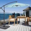 120 In. Outdoor Offset Cantilever Umbrella Patio Umbrella In Light Blue
