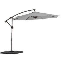 120 In. Outdoor Offset Cantilever Umbrella Patio Umbrella In Light Gray