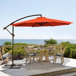 120 In. Outdoor Offset Cantilever Umbrella Patio Umbrella In Orange -Jearey cantilever umbrellas 10edxj orange e1 1000