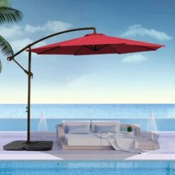 120 In. Outdoor Offset Cantilever Umbrella Patio Umbrella In Red