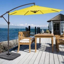 120 In. Outdoor Offset Cantilever Umbrella Patio Umbrella In Yellow