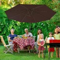 10 Ft. Cantilever Offset Umbrella Patio Umbrella In Brown -Jearey cantilever umbrellas 10sc xjs brown 44 1000