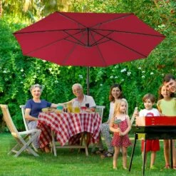 10 Ft. Cantilever Offset Umbrella Patio Umbrella In Red -Jearey cantilever umbrellas 10sc xjs red 44 1000
