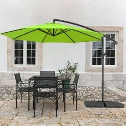 10 Ft. Steel Cantilever Patio Umbrella With Weighted Base In Apple Green -Jearey cantilever umbrellas 10xj dz agreen 40 1000