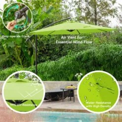 10 Ft. Steel Cantilever Patio Umbrella With Weighted Base In Apple Green -Jearey cantilever umbrellas 10xj dz agreen 4f 1000