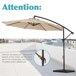 10 Ft. Steel Cantilever Patio Umbrella With Weighted Base In Beige -Jearey cantilever umbrellas 10xj dz beige 4f 1000