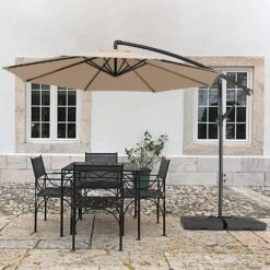 10 Ft. Steel Cantilever Patio Umbrella With Weighted Base In Beige