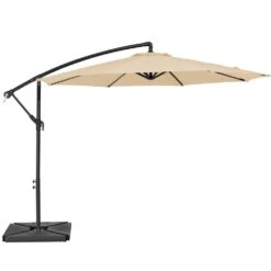 10 Ft. Steel Cantilever Patio Umbrella With Weighted Base In Beige -Jearey cantilever umbrellas 10xj dz beige c3 1000
