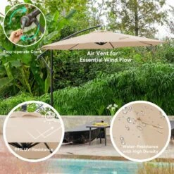 10 Ft. Steel Cantilever Patio Umbrella With Weighted Base In Beige -Jearey cantilever umbrellas 10xj dz beige d4 1000