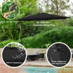 10 Ft. Steel Cantilever Patio Umbrella With Weighted Base In Black 12 10 Ft. Steel Cantilever Patio Umbrella With Weighted Base In Black -Jearey cantilever umbrellas 10xj dz bk 4f 1000