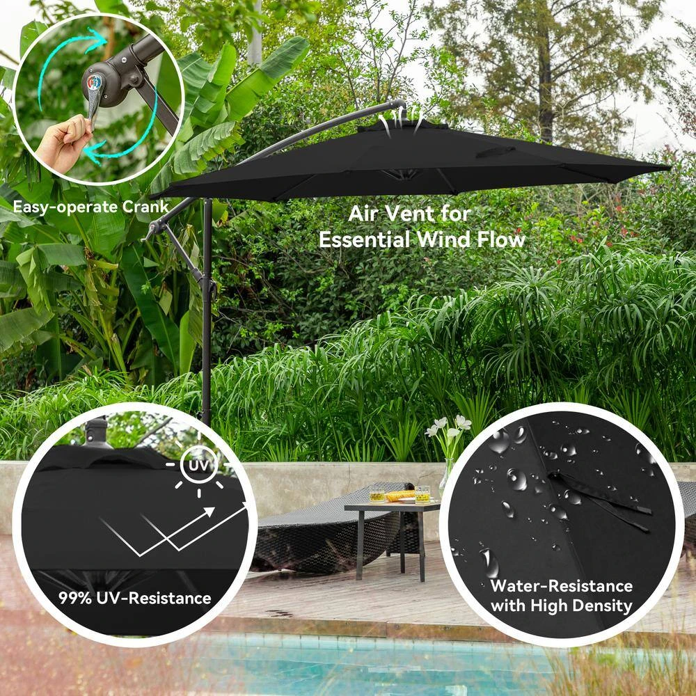 10 Ft. Steel Cantilever Patio Umbrella With Weighted Base In Black 5 10 Ft. Steel Cantilever Patio Umbrella With Weighted Base In Black - Image 5