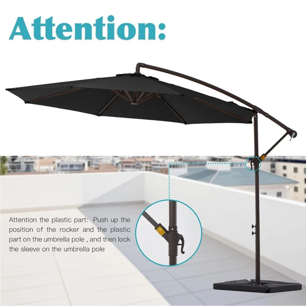 10 Ft. Steel Cantilever Patio Umbrella With Weighted Base In Black 8 10 Ft. Steel Cantilever Patio Umbrella With Weighted Base In Black - Image 8