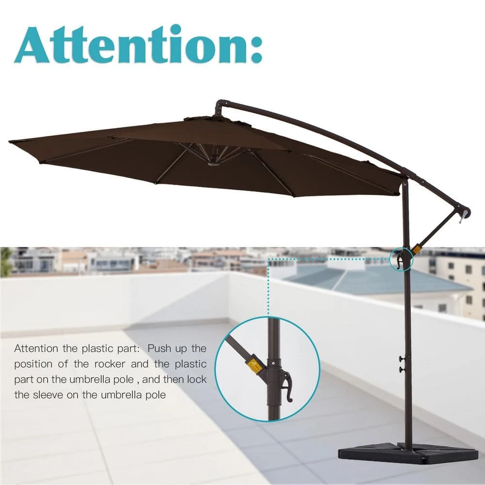 10 Ft. Steel Cantilever Patio Umbrella With Weighted Base In Brown 6 10 Ft. Steel Cantilever Patio Umbrella With Weighted Base In Brown - Image 6