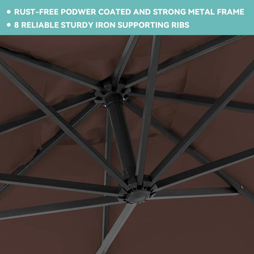 10 Ft. Steel Cantilever Patio Umbrella With Weighted Base In Brown 4 10 Ft. Steel Cantilever Patio Umbrella With Weighted Base In Brown - Image 4