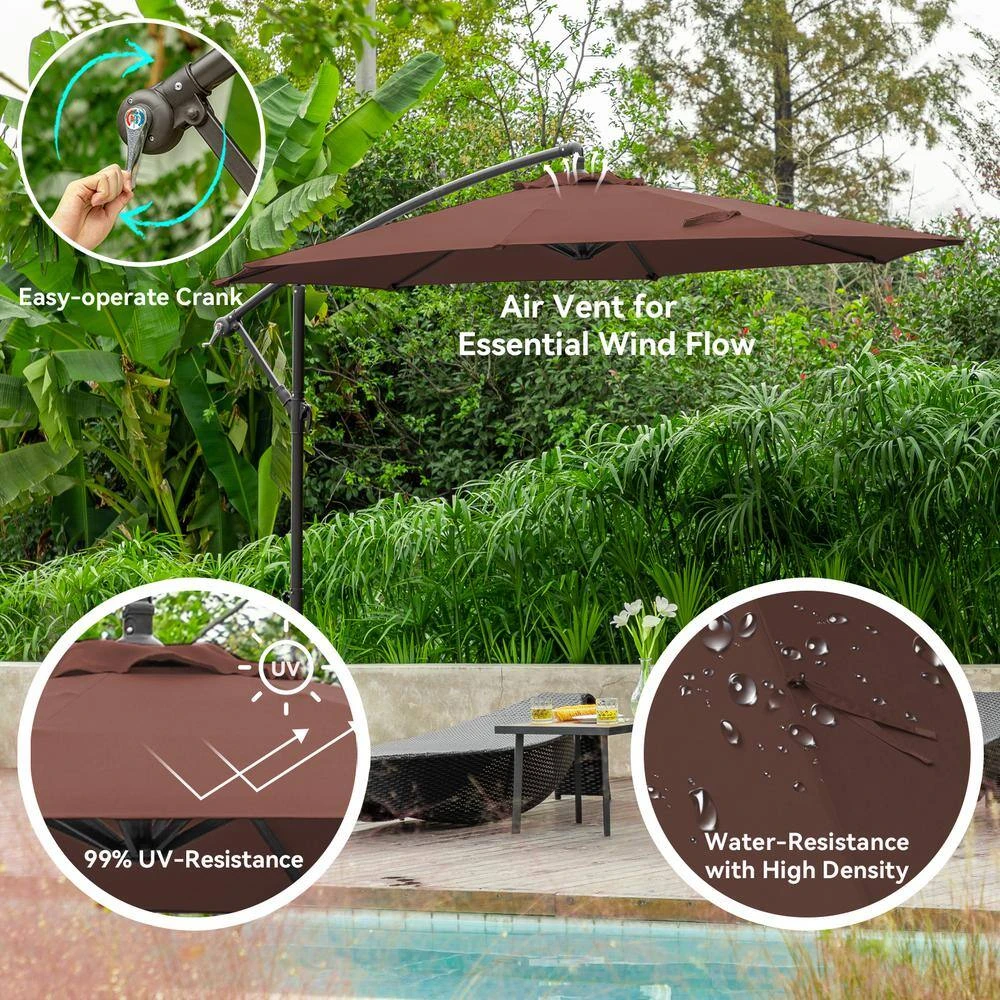 10 Ft. Steel Cantilever Patio Umbrella With Weighted Base In Brown 7 10 Ft. Steel Cantilever Patio Umbrella With Weighted Base In Brown - Image 7