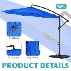 10 Ft. Steel Cantilever Patio Umbrella With Weighted Base In Blue -Jearey cantilever umbrellas 10xj dz bu 4f 1000