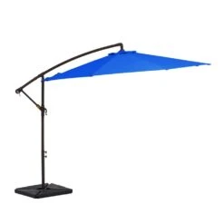 10 Ft. Steel Cantilever Patio Umbrella With Weighted Base In Blue -Jearey cantilever umbrellas 10xj dz bu c3 1000
