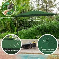 10 Ft. Steel Cantilever Patio Umbrella With Weighted Base In Green -Jearey cantilever umbrellas 10xj dz green d4 1000
