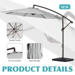 10 Ft. Steel Cantilever Patio Umbrella With Weighted Base In Light Gray -Jearey cantilever umbrellas 10xj dz lgy 4f 1000