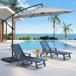 10 Ft. Steel Cantilever Patio Umbrella With Weighted Base In Light Gray