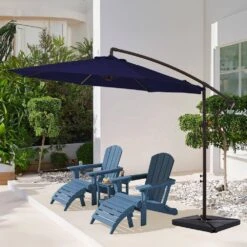 10 Ft. Steel Cantilever Patio Umbrella With Weighted Base In Navy -Jearey cantilever umbrellas 10xj dz navy 40 1000