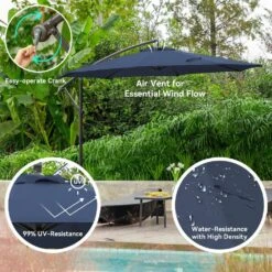 10 Ft. Steel Cantilever Patio Umbrella With Weighted Base In Navy -Jearey cantilever umbrellas 10xj dz navy d4 1000
