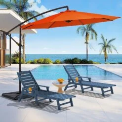 10 Ft. Steel Cantilever Patio Umbrella With Weighted Base In Orange