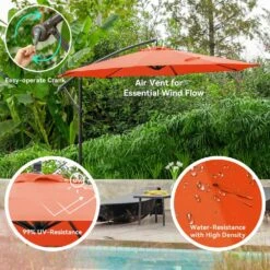 10 Ft. Steel Cantilever Patio Umbrella With Weighted Base In Orange -Jearey cantilever umbrellas 10xj dz orange d4 1000