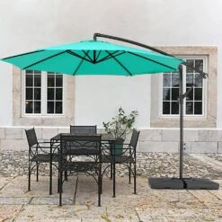 10 Ft. Steel Cantilever Patio Umbrella With Weighted Base In Peacock Blue -Jearey cantilever umbrellas 10xj dz pb 40 1000