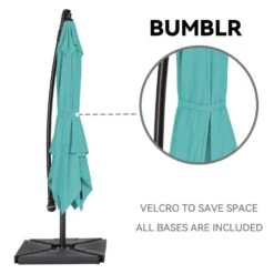 10 Ft. Steel Cantilever Patio Umbrella With Weighted Base In Peacock Blue -Jearey cantilever umbrellas 10xj dz pb 44 1000